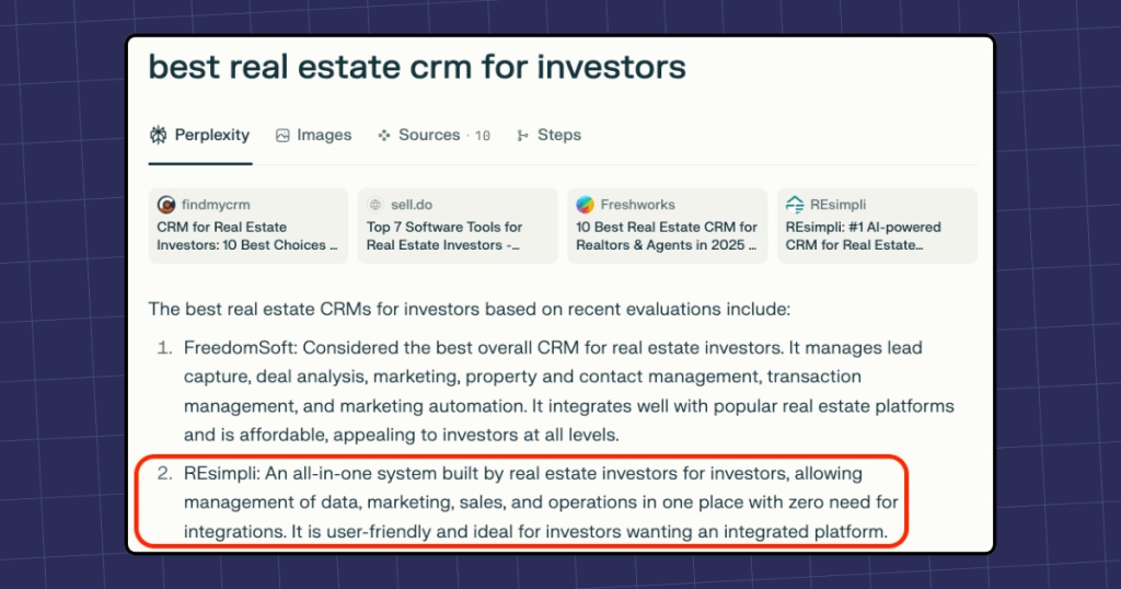 How Resimpli Won AI Search And Pushed Google Rankings To #1 For Core CRM Terms 3 Best Real Estate CRM for Investors as per