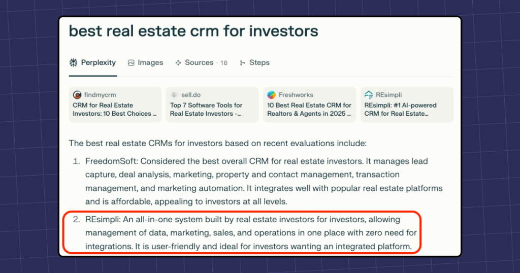 LLM SEO Result for Client Resimpli