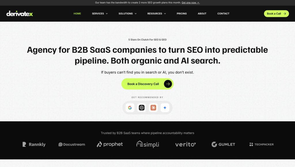 10 Best B2B SaaS SEO Agencies in 2026 (Reviewed by a $5M+ Founder) 1 DerivateX.agency