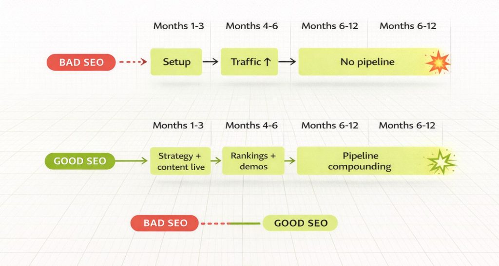 The No-BS Guide to Hiring a B2B SaaS SEO Agency (2026) 8 The Month-by-Month Timeline of What a Good Engagement Looks Like