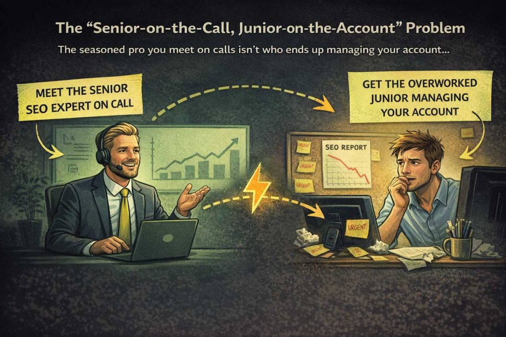 The No-BS Guide to Hiring a B2B SaaS SEO Agency (2026) 4 The Senior-on-the-Call, Junior-on-the-Account Problem