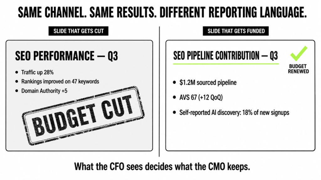 How B2B SaaS Companies Actually Generate Pipeline from SEO & AI Search (Not Just Traffic) 12 Reporting Shapes Budget Decisions 1