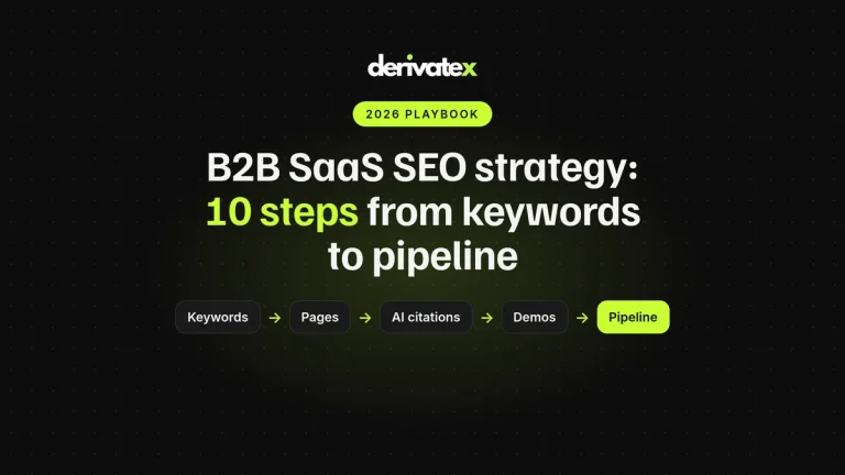 DerivateX logo above the headline B2B SaaS SEO strategy: 10 steps from keywords to pipeline
