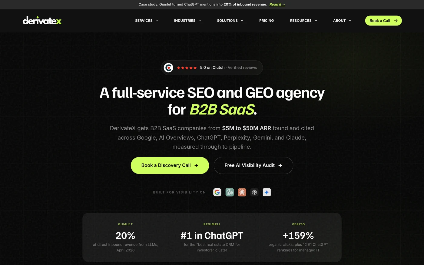9 Best AI SEO Agencies in India for B2B SaaS Companies 5 DerivateX homepage hero section