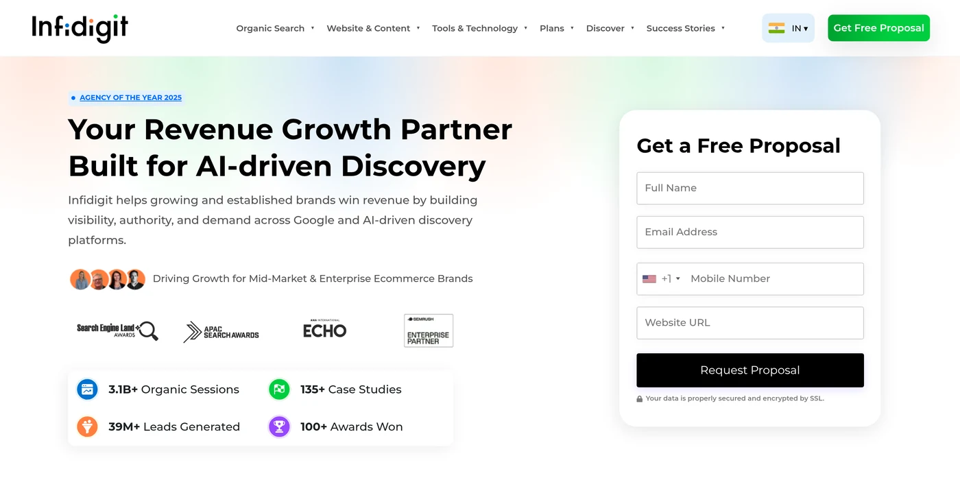 9 Best AI SEO Agencies in India for B2B SaaS Companies 12 Infidigit homepage hero section