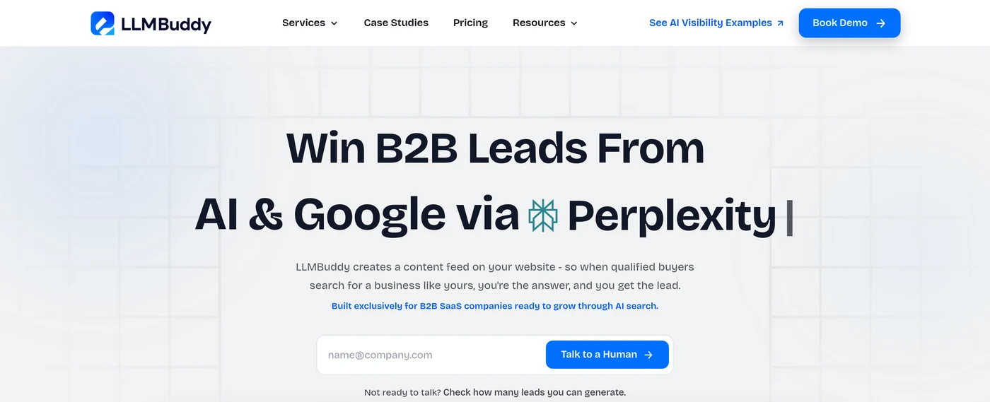 9 Best AI SEO Agencies in India for B2B SaaS Companies 9 LLMBuddy homepage hero section