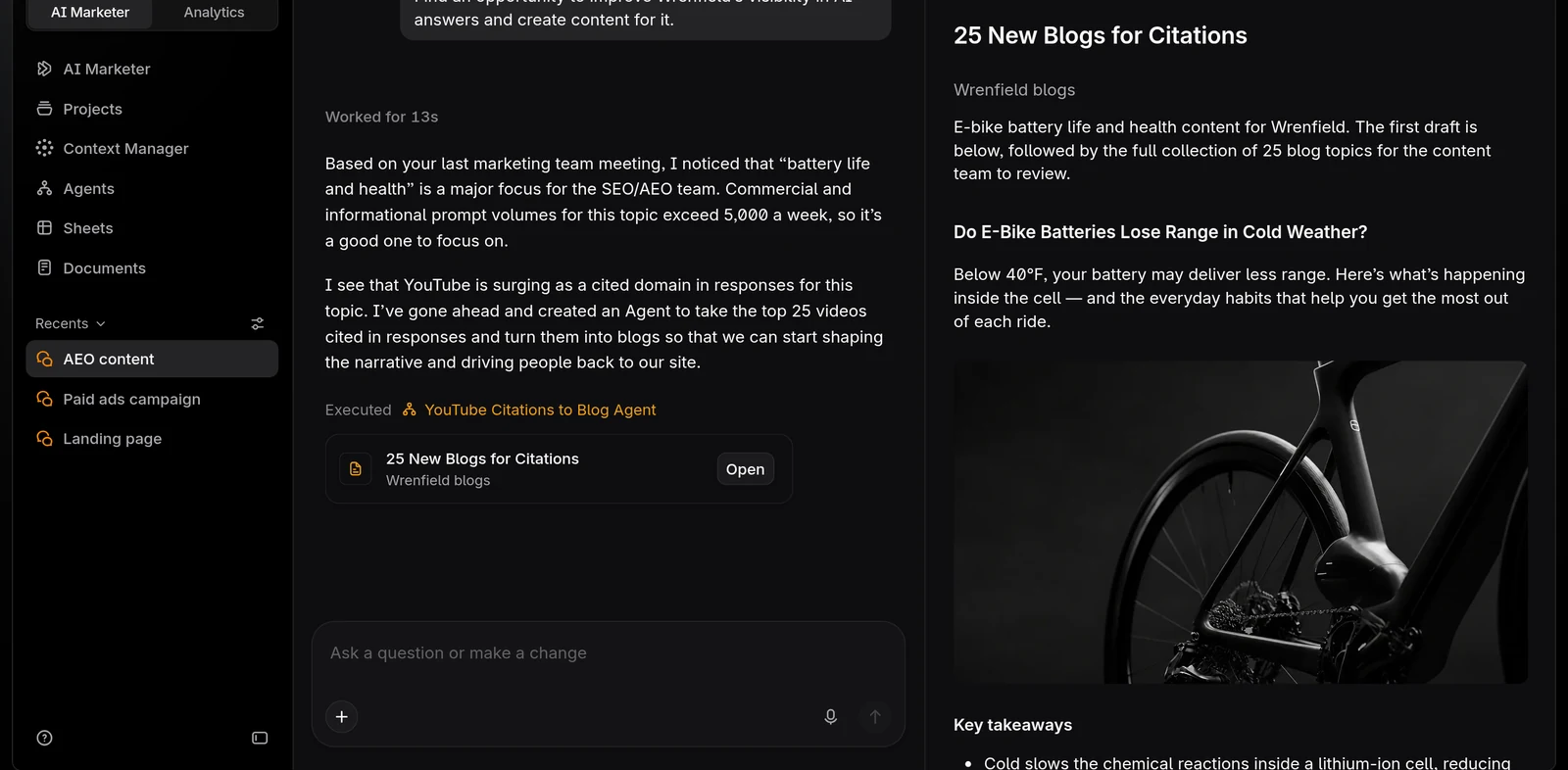 HubSpot AEO vs Semrush AI Toolkit vs Profound vs Otterly vs Rankshift: Which AI Visibility Tracker Fits B2B SaaS in 2026? 10 Profound AI Marketer workspace drafting blog content from cited YouTube sources