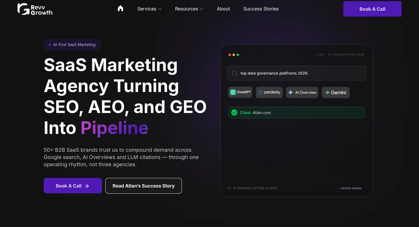 9 Best AI SEO Agencies in India for B2B SaaS Companies 8 RevvGrowth homepage hero section