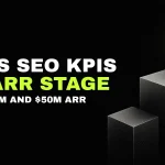 DerivateX featured image with the headline SaaS SEO KPIs by ARR stage and three rising blocks, the tallest lit in lime