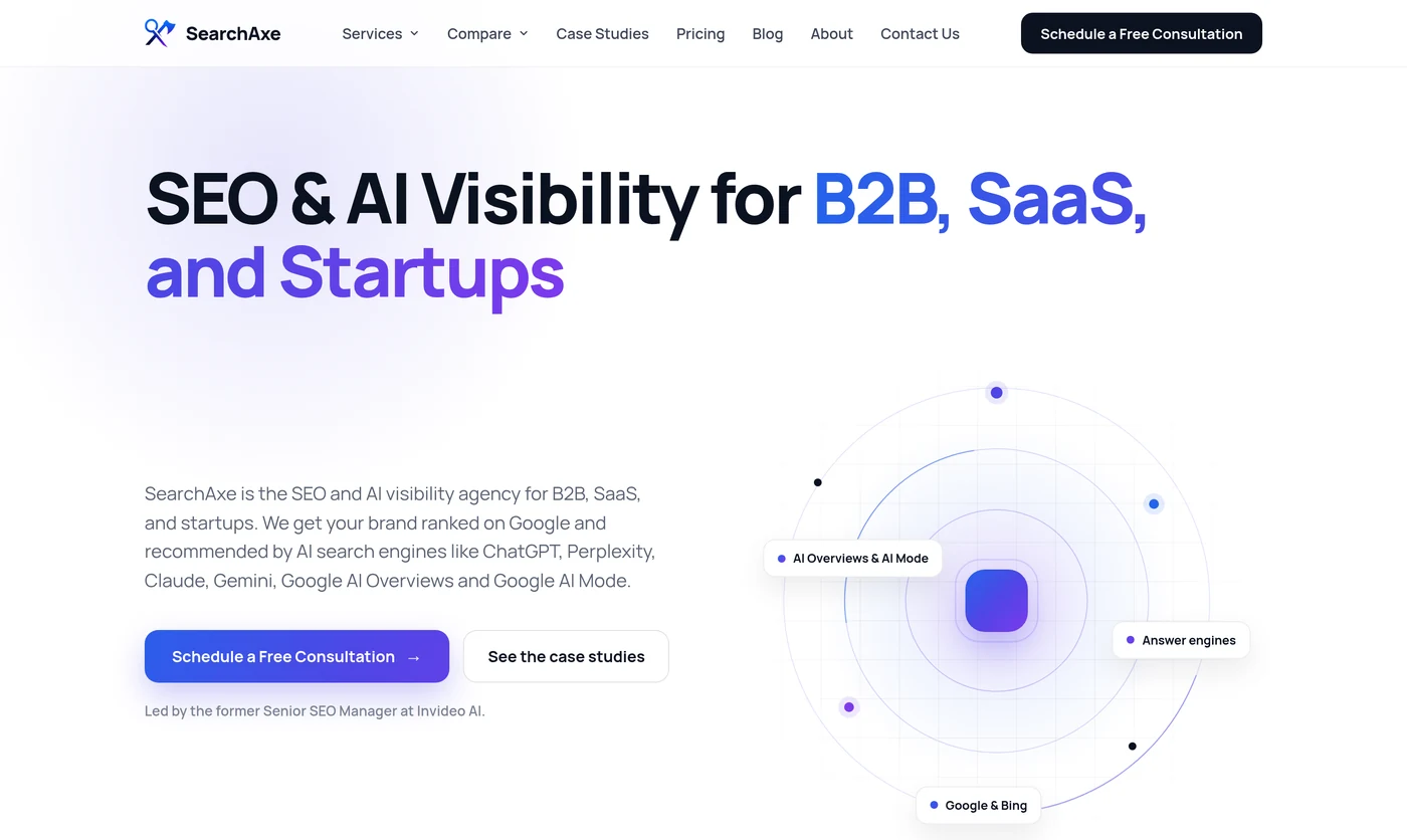 9 Best AI SEO Agencies in India for B2B SaaS Companies 11 SearchAxe homepage hero section